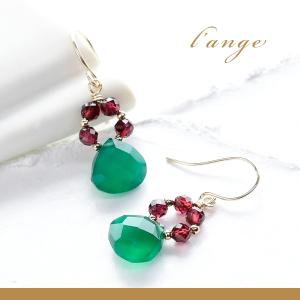 L'ange（ランジュ） ピアス 14kgf 天然石 赤メノウ ゴールド スタッド