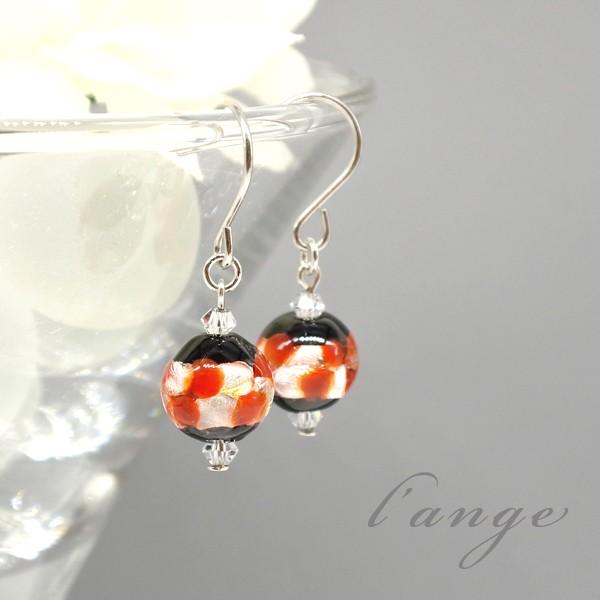 ほたるガラス 赤 レッド 1粒ピアス 8ミリ 純チタンピアス 樹脂ピアス フックピアス レディース ...