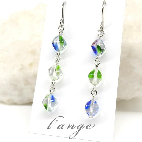 純チタンピアス 樹脂 ガラス 揺れる 金属アレルギー対応 フック レディース シルバーカラー