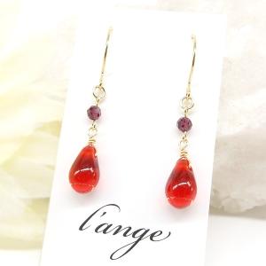 L'ange（ランジュ） ピアス 赤い雫＆ガーネット 天然石 24KGP ゴールド