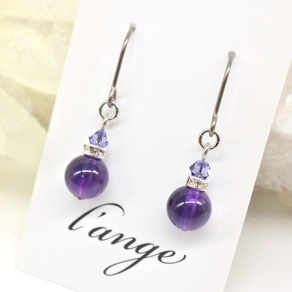 ピアス 天然石 アメジスト レディース 純チタンピアス 樹脂ピアス フック 2月誕生石 紫 1粒