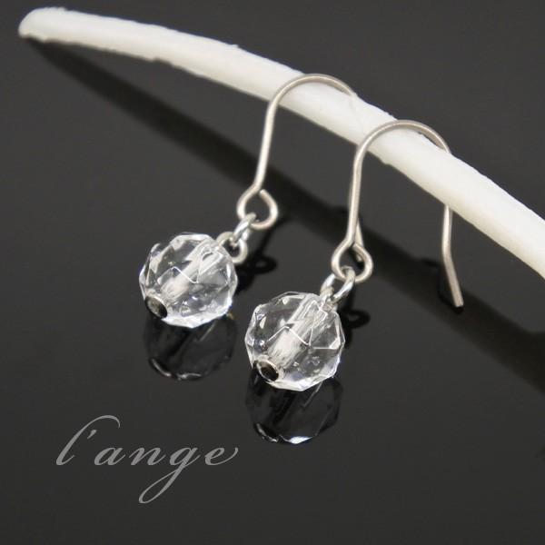 純チタンピアス 水晶 6mm 天然石 一粒 クリスタル クォーツ 金属アレルギー対応  樹脂ピアス ...