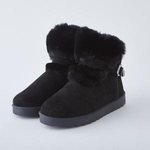 ムートンブーツ　レディース ブラック　ファーベルト　2018秋冬新作