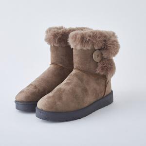 ムートンブーツ　レディース サンド　ボタンショート　2018秋冬新作