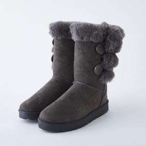 ムートンブーツ　レディース グレー　ボタンロング　2018秋冬新作