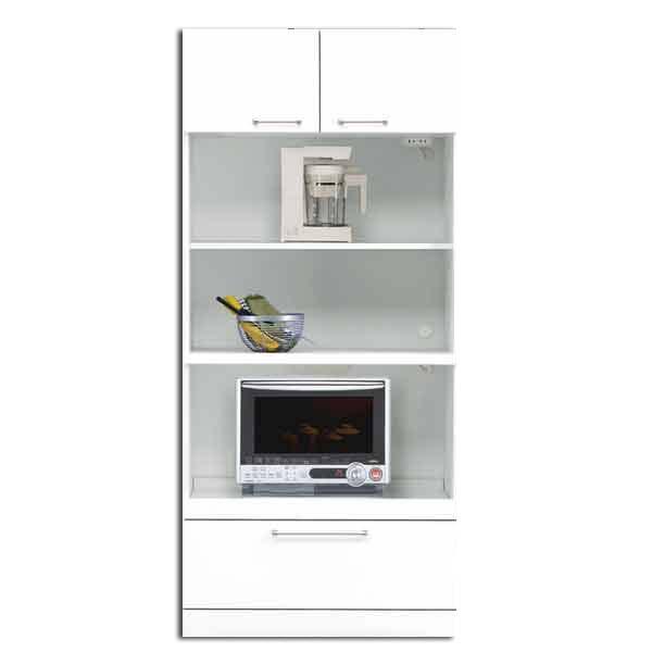 レンジ台 白家具　鏡面　食器棚 レンジボード 開梱設置送料無料 日本製 一本立ち完成品 幅80cm ...