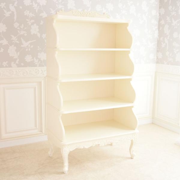 オープンラック  アンティーク調 マホガニー 白家具 ホワイト 姫系 フレンチカントリー 本棚 飾り...