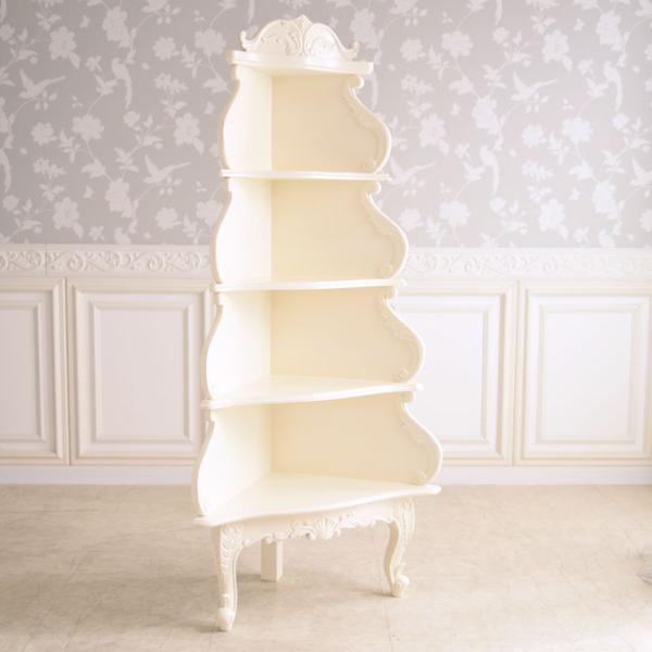 コーナーシェルフ アンティーク調 マホガニー ホワイト フレンチカントリー コーナーラック 本棚 飾...