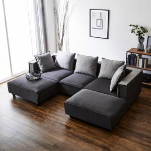 大型カウチソファセット ファブリック コンビ スチール脚 ソファ （2P+