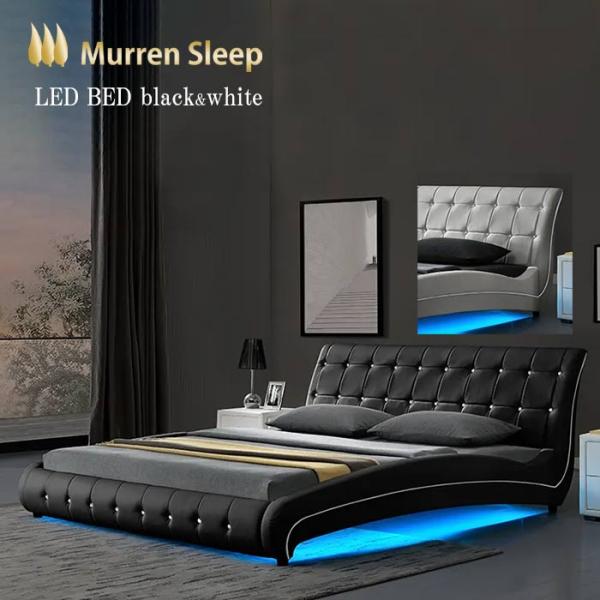 レザーベッド ダブルベッド フレーム のみ 【予約販売】 すのこ フロアタイプ 流線型  LEDライ...