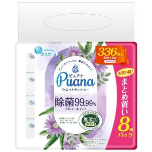 エリエール ウエットティシュー Puana(ピュアナ) 【無添加】除菌99.99%アルコールタィプ つめかえ用 336枚(42枚×8パック)｜crest1745