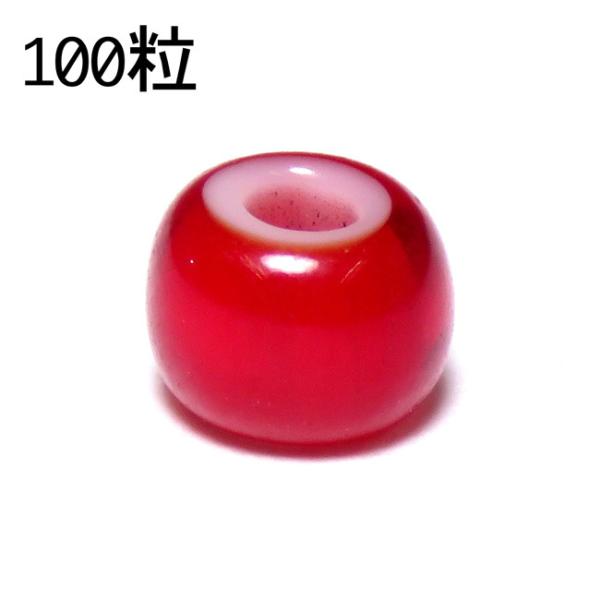 ビーズ 約5mm 100粒 ホワイトハーツ ダークレッド(濃赤色) ガラス パーツ インディアン ハ...
