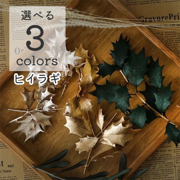 【小分け】ドライフラワー ヒイラギ 花材 ゴールド プラチナ グリーン 3色 クリスマス 冬 ハンド...
