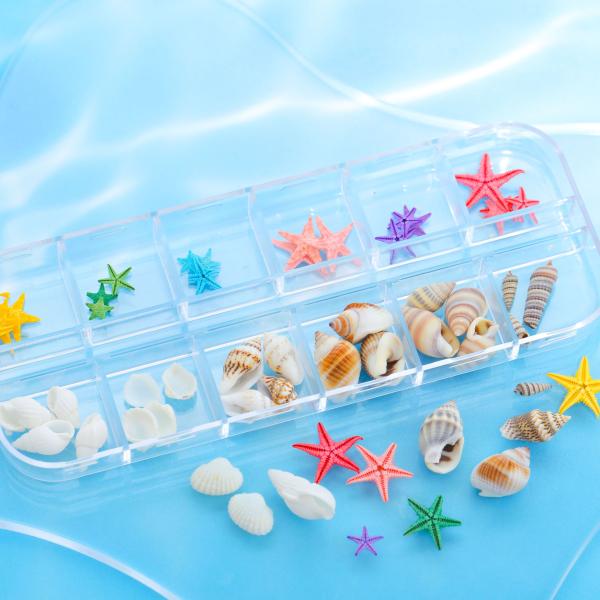【レジン 封入 素材】 ヒトデ カラフル シェル 巻貝 夏 ビーチ 海 生き物 撮影 資材 ケース入...