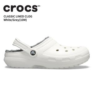 クロックス メンズ レディース サンダル CROCS クラシック ラインド クロッグ ホワイト グレー(10M) シューズ ボア 防寒 203591[C]
