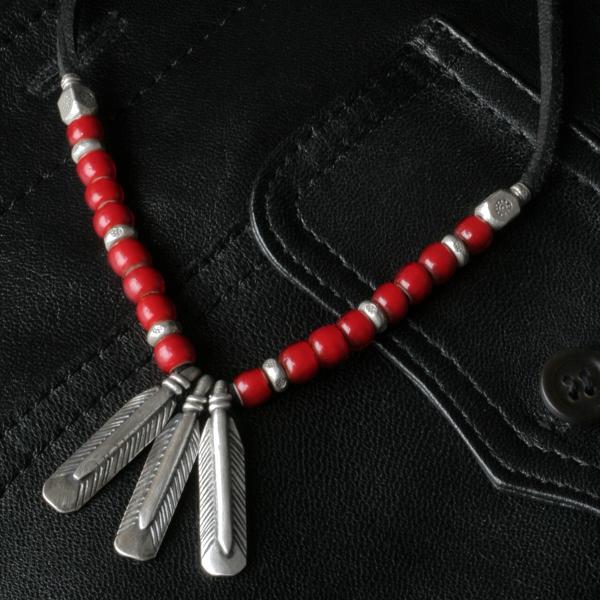 カレン 族 シルバー ホワイトハート アンティークビーズ 鹿革紐 ネックレス メンズ レディース フ...