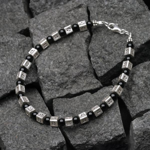 カレン 族 シルバー 漆黒の輝き オニキス ビーズ ブレスレット アンクレット メンズ レディース ...