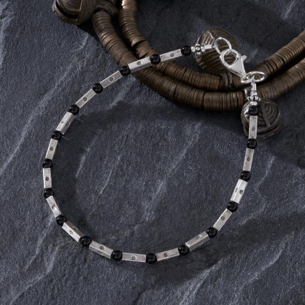カレン 族 シルバー 漆黒の輝き オニキス ビーズ ブレスレット アンクレット シンプル メンズ レ...