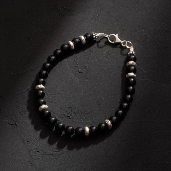 カレン 族 シルバー 漆黒の輝き オニキス ビーズ 6mm玉 ブレスレット アンクレット シンプル ...