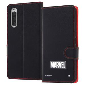 Xperia 10 IV  ケース MARVEL マーベルロゴ 手帳型カバー カードポケット スリム レザー マグネット おしゃれ オシャレ シンプル キャラ イングレム