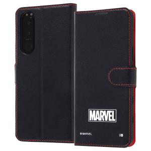 Xperia 5 III  ケース MARVEL マーベルロゴ 手帳型カバー カードポケット スリム レザー マグネット おしゃれ オシャレ シンプル キャラ イングレム