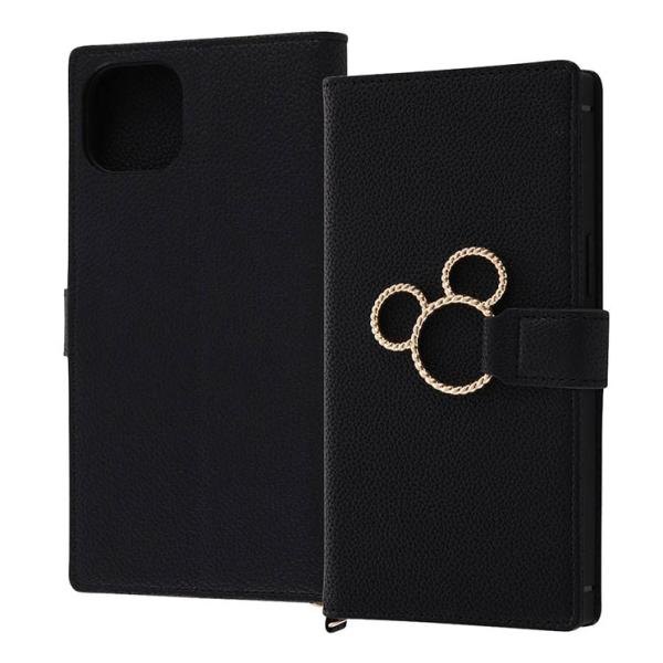 iPhone 14Plus 手帳型 スマホ ケース カバー リング付き ディズニー ミッキー ブラッ...