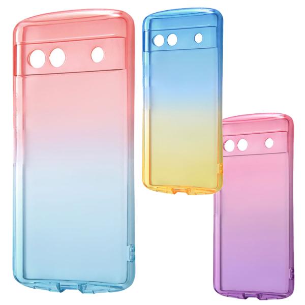 GooglePixel7a ケース クリア 透明 グラデーション レッド ブルー イエロー ピンク ...