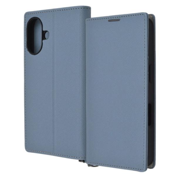 iPhone16 ケース 手帳型 ブルー 青 マグネット不使用 カバー PU レザー 耐衝撃 カード...