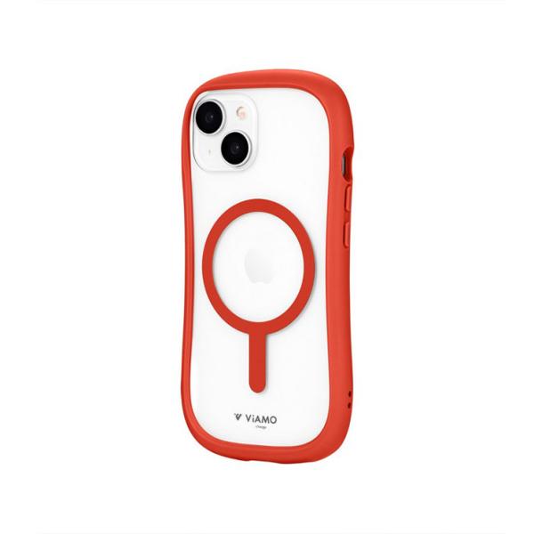 iPhone 15 14 ケース クリア 透明 レッド ストラップホルダー 付 MagSafe対応 ...