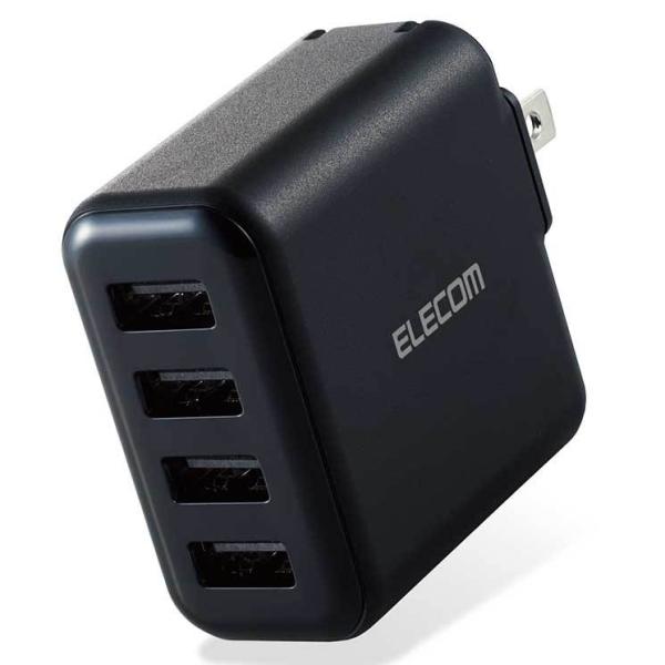 エレコム iPhone充電器 AC充電 3.6A出力 USB 4ポート 合計24W ブラック スマホ...