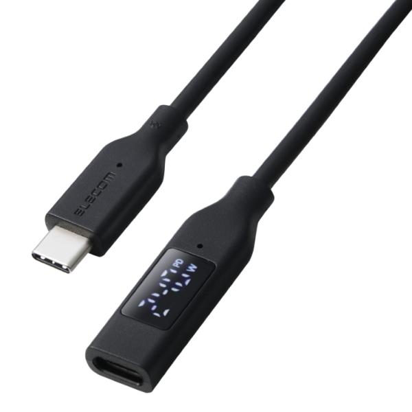 電力表示ディスプレイ搭載 USB Type-C 延長ケーブル 1m PD240W対応 USB-Cプラ...