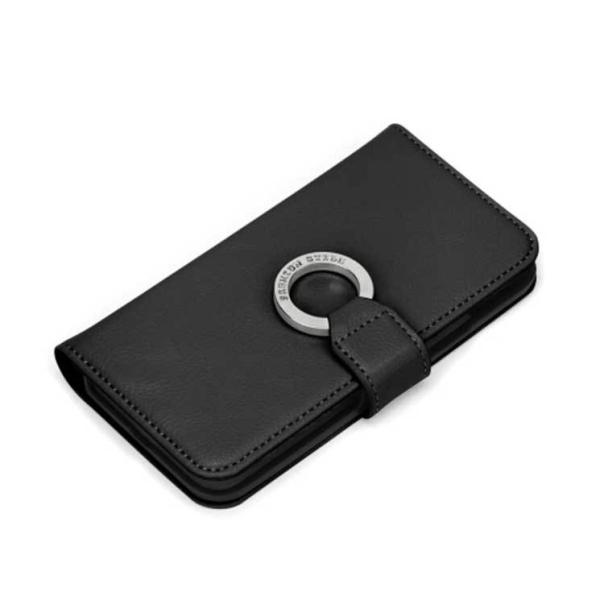 iPhone 12mini ケース ブラック 手帳型カバー フリップ カードポケット スマホリング ...
