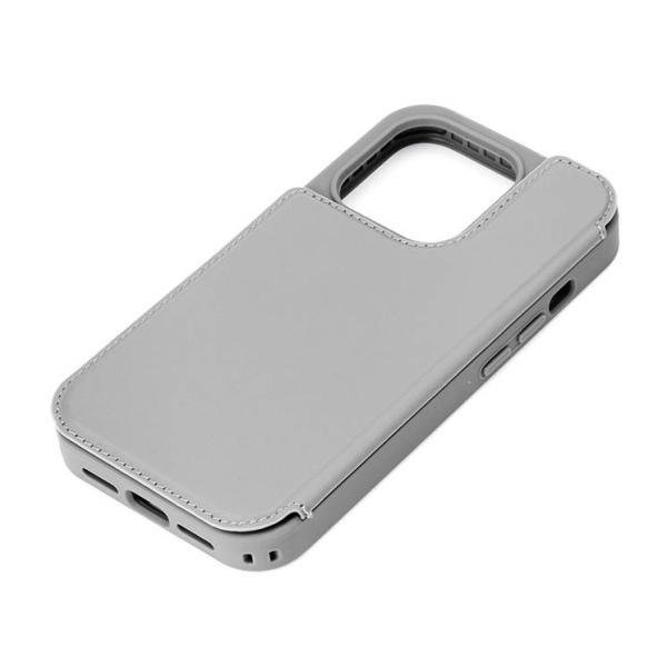 iPhone15Pro ケース 手帳 背面 クリア 透明 グレー カード 収納 ポケット カバー ア...