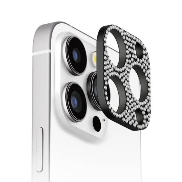 iPhone 16Pro &amp; 16ProMax カメラレンズフレーム ラインストーン/ブラック  P...