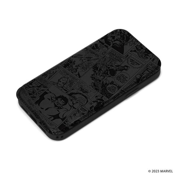iPhone15Plus 手帳 ケース マーベル 背面 透明 クリア ブラック 耐衝撃 保護 スマホ...