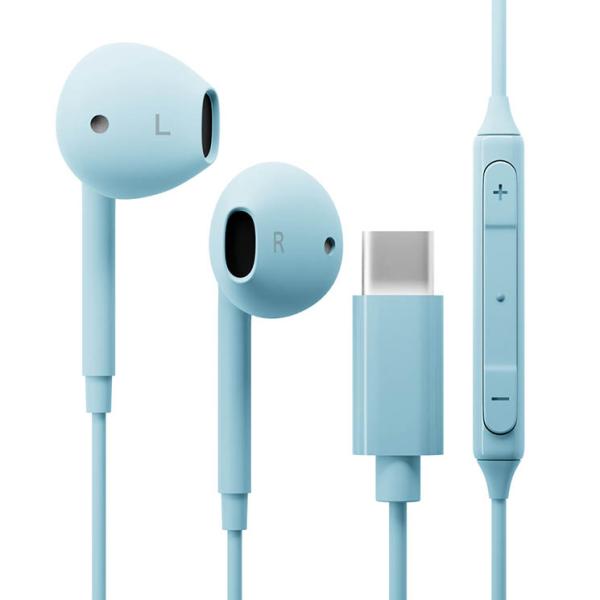 イヤホン 高音質 ステレオ USB Type-C ブルー 青 インナーイヤー マイク付 リモコン付 ...