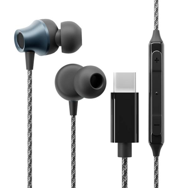 イヤホン 高音質 ステレオ USB Type-C タフケーブル ブラック 黒 カナルタイプ マイク付...