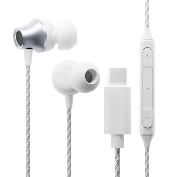 イヤホン 高音質 ステレオ USB Type-C タフケーブル ホワイト 白 カナルタイプ マイク付...