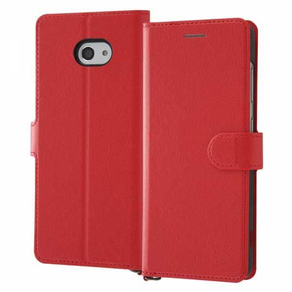 BASIO 4 手帳型ケース レッド カバー シンプル マグネット カードポケット スタンド おしゃ...