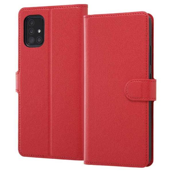 Galaxy A51 5G 耐衝撃ケース レッド 手帳型カバー シンプル マグネット 通話 カードポ...