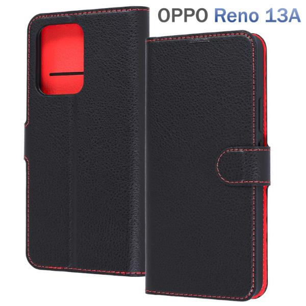 OppoReno13A ケース 手帳型 ブラック レッド 耐衝撃 傷に強い 頑丈 丈夫 強い カード...