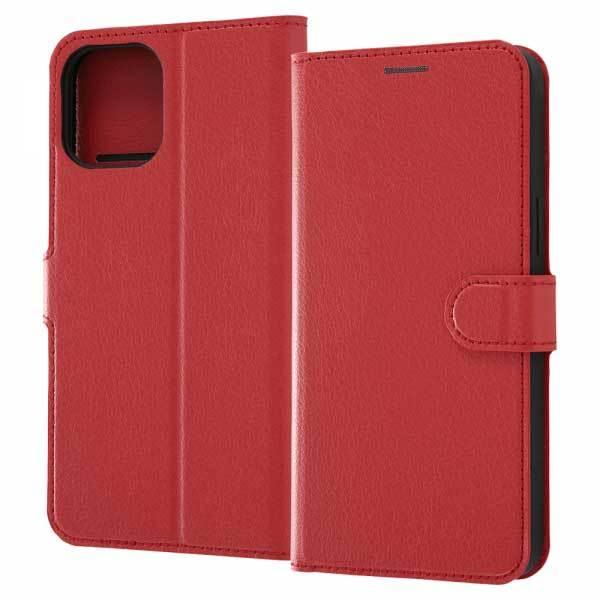 iPhone 12ProMax 手帳型ケース レッド 耐衝撃 手帳カバー カードポケット 収納 スタ...