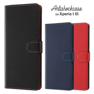 Xperia 1 III ケース ブラック ネイビー レッド 手帳型 耐衝撃 カバー カード収納 オートスリープ ポケット スタンド マグネット シンプル おしゃれ イングレム