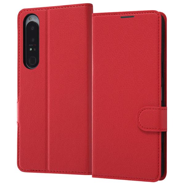 Xperia 1 IV ケース レッド 手帳型カバー  耐衝撃 マグネット カードポケット スタンド...