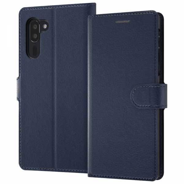 シンプルスマホ5 手帳型ケース ネイビー カバー シンプル マグネット カードポケット スタンド お...