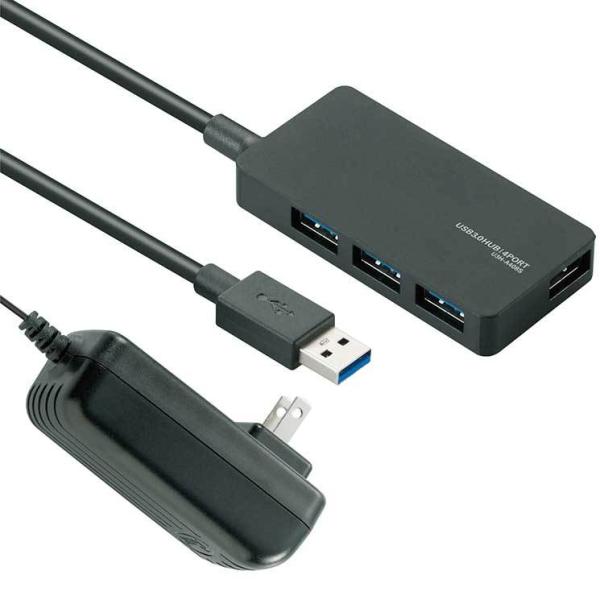 エレコム USBHUB3.0 A408Sシリーズ ACアダプタ付 セルフパワー 4ポート ブラック ...