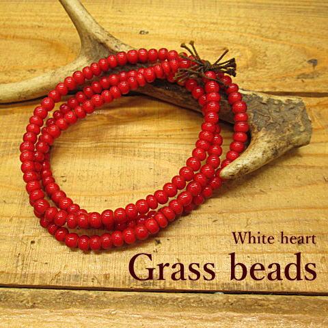 ホワイトハート ガラス ビーズ(M)赤色 1連150粒以上 オールド/インディアン/ ネイティブアメ...