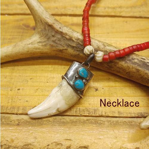 ターコイズネックレス アンティークビーズ 牙 ハンドメイド ターコイズ アクセサリー メンズ レディ...
