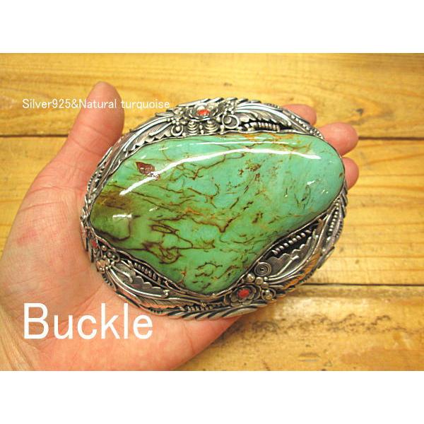 B-1 ターコイズ バックル グリーン ハンドメイドSilver925 グリーン  ナバホスタイル ...