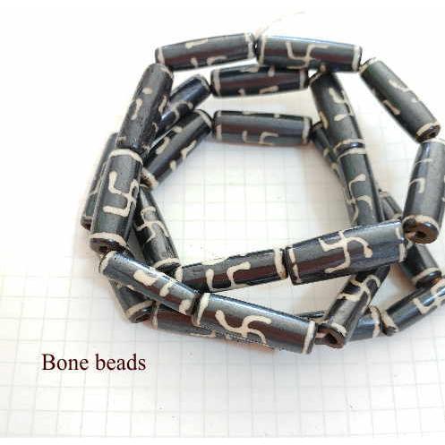 BB-9 ボーンビーズ 骨 長いタイプ1連売り 1連1000円(税別) 卍 焦げ茶色染め ブラウン ...
